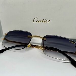 Cartier Gold and Dark Blue Rimless Sunglasses